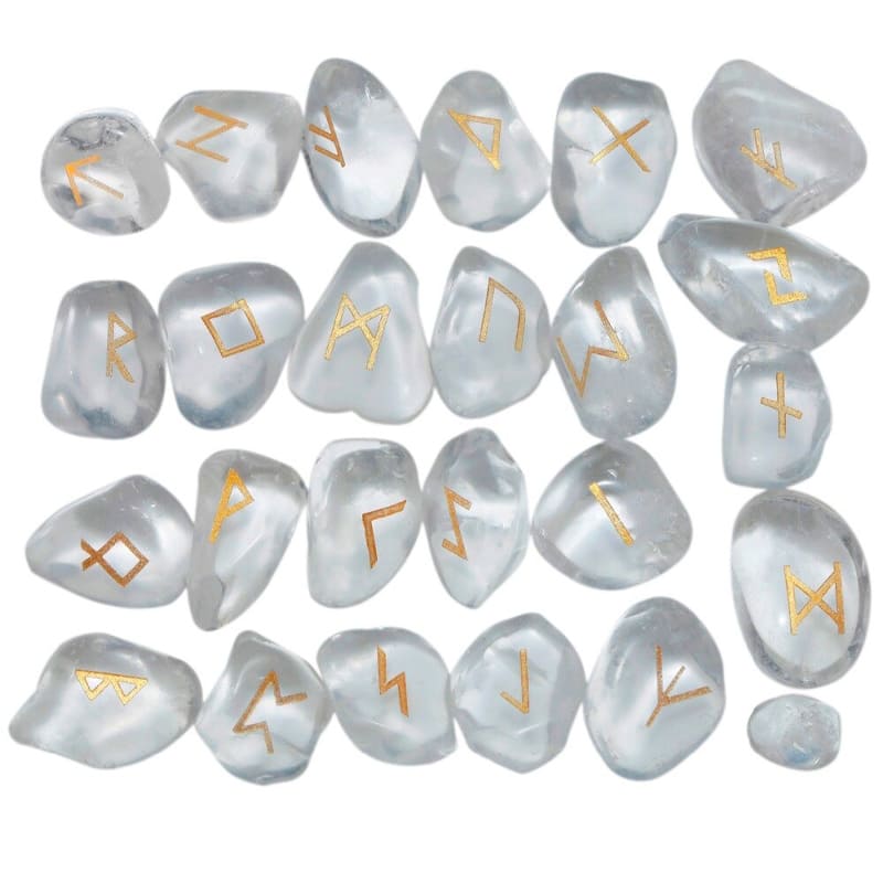 runes divinatoires en Cristal de Roche et écriture dorée